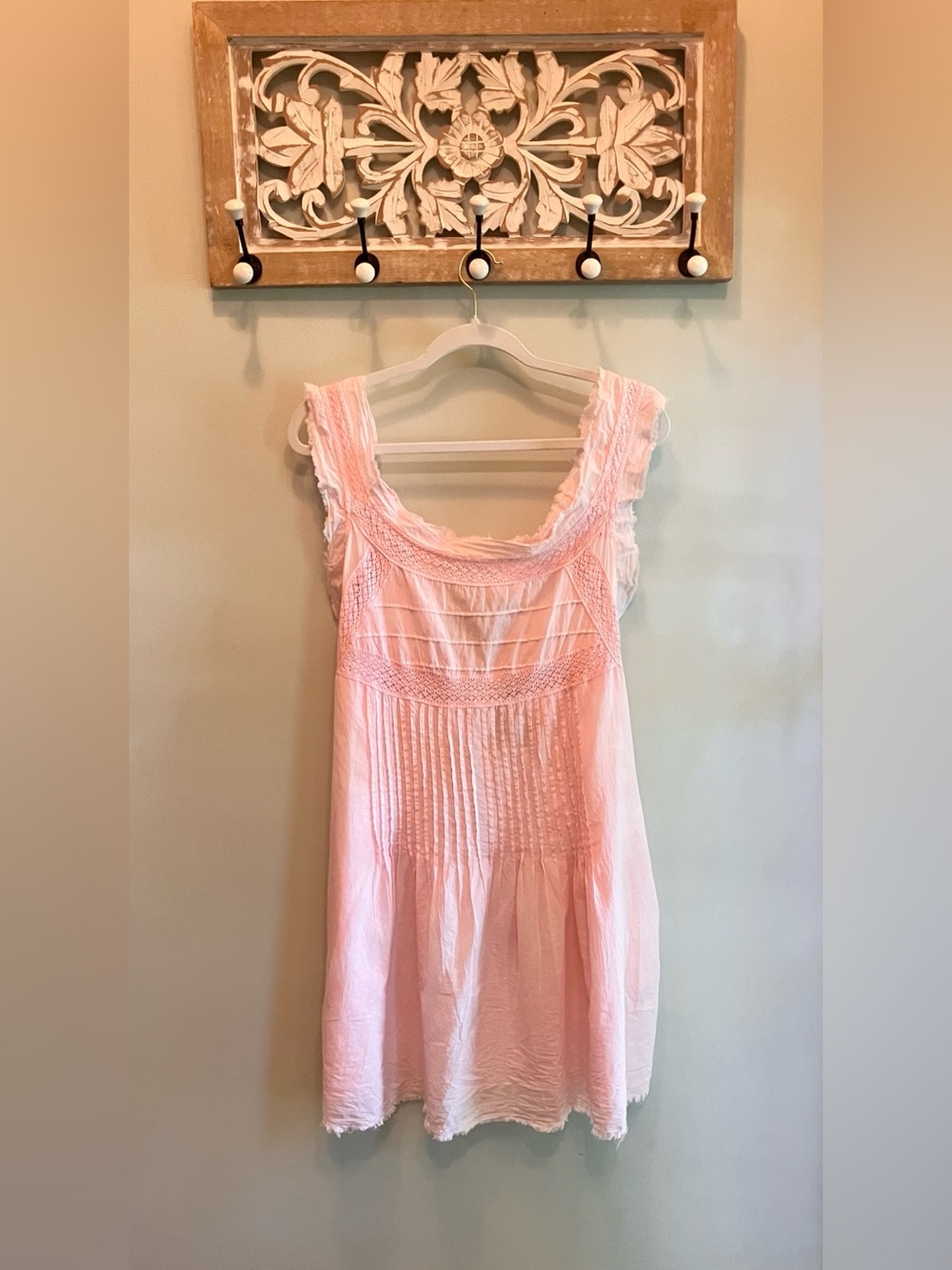 A Rare Bird Light Pink Sleeveless Lace-Trim Cotton Tunic/Dress NWT OSFM